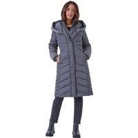 Roman Originals Padded Coat For Women UK - Ladies Longline Puffer Winter Quilted Parka Waterproof Rainproof Wind Resistant Thermal Jacket Long Length Warm Zip Hood Puffa Cosy - Charcoal - Size 18