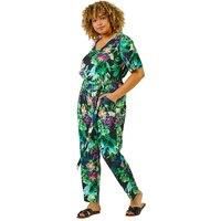 Roman Curve Women Tropical Print Jumpsuit - Ladies