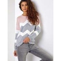 Zig Zag Contrast Jumper For Women UK - Ladies Roman Originals