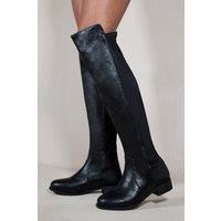 Womens Over The Knee Pull On Boots Winter Shoes Low Heel Faux Leather Wedge