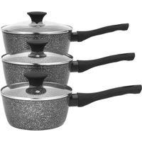 Salter BW05751S Megastone Collection Non-Stick Forged Aluminium 3 Piece Saucepan Set, 16/18/20cm, Silver