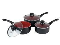 Russell Hobbs 3 Piece NonStick Aluminium Pan Set  Red Stone.