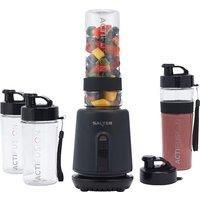 Salter EK6133MBLKS Kuro Actifusion Blender Set – Smoothie Protein Shake Blender, 2 x 600ml & 2 x 400ml Sports Bottles, BPA-Free, Leak Proof, One Touch Operation, Stainless Steel Blades, Non-Slip, 350W