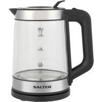 Salter EK5016 Easy-Fill Lid Glass Kettle, 360° Swivel Base, LED Blue Colour Light Indicator, Boil-Dry Sensor, Auto Shut-Off, Left and Right Handed, 2200 W, 1.7 L, Black/Silver, Clear Glass