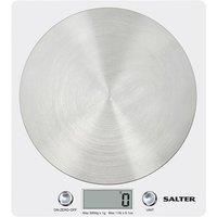 Salter White Disc Digital Kitchen Scale – Electronic Food Scale, Add & Weigh Multiple Ingredients, 5kg Capacity, Aquatronic For Measuring Liquids, Easy Read LCD Display, Includes Battery