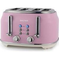 Salter EK5739PNK Retro 4-Slice Toaster – ­Wide Slots, 6 Browning Levels, Defrost, Reheat, Cancel Functions, Removable Crumb Tray, Extra Thick Bread/Bagels, High-Lift Eject, Self-Centring, 1630W, Pink