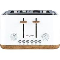 Salter EK5823WHT Toronto 4-Slice Toaster – Wide Slots, Removable Crumb Tray, 6 Browning Levels, Variable Control, Defrost, Reheat, Cancel, High-Lift Eject, Self-Centring Function, Wooden Effect, White