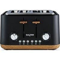 Salter 4-Slice Toaster Wide Slots for Thick Bread Crumb Tray Black Wood Effect