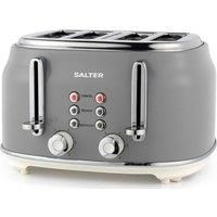 Salter EK5739GRY Retro 4-Slice Toaster – 6 Browning Levels, Wide Slots, Defrost, Reheat, Cancel Function, Removable Crumb Tray, Extra Thick Bread/Bagels, High-Lift Eject, Self-Centring, 1630W, Grey