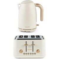Salter Cream Pebble Kettle & 4-Slice Toaster Set, 1.7L, Fast Boil, Wide Slots