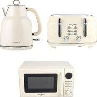 SALTER Retro Combo-9363 4-slice Toaster, Jug Kettle & Solo Microwave Bundle - Cream, Cream