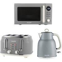 SALTER Retro Combo-9364 4-slice Toaster, Jug Kettle & Solo Microwave Bundle - Grey, Silver/Grey