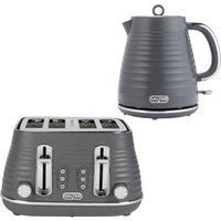 Salter Grey Ripple Kettle & 4-Slice Toaster Set, 1.7L Capacity, Wide Slots