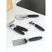 Russell Hobbs RH03233EU7 4-Piece Kitchen Gadget Set – Venus Collection, Peeler, Can Opener, Pizza Cutter, Grater, Hanging Hooks, Soft Touch Handles, Easy Clean, Kitchen Utensil Tools, Black