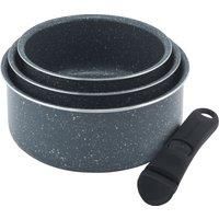 Russell Hobbs Nightfall Stone Saucepan Set – Smart Clip Non-Stick Pans, 16cm, 18cm, 20cm, Stay Cool Detachable Handle, Oven to Hob to Table Cooking, Space Saving Stackable Cookware, RH03294EU7