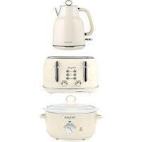 Salter Retro 1.7L Kettle, 4 Slice Toaster & 3.5L Electric Slow Cooker Set Cream