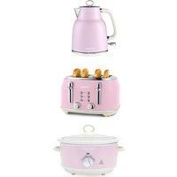 Salter Retro 1.7L Kettle, 4 Slice Toaster & 3.5L Electric Slow Cooker Set Pink