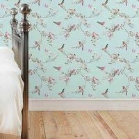 Beautiful Birds DuckEgg Wallpaper Duck Egg Green