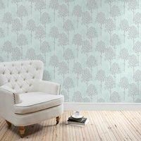 Duck Egg Spriggy Trees Wallpaper Duck Egg (Blue)