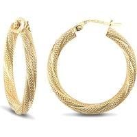 Jewelco London Ladies 9ct Yellow Gold Snake Skin Twisted 3mm Hoop Earrings 25mm