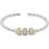 3 Colour Gold-plated Silver Jewelco London CZ Beaded Ball Cuff Ladies Bangle