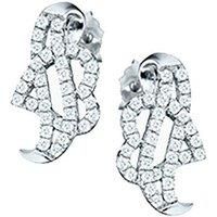 Sterling Silver Jewelco London CZ Ribbon Heart Coeur-de-Rouleaux Stud Earrings