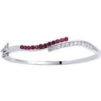 Silver Jewelco London Pink CZ Eternity Wave Bangle Bracelet