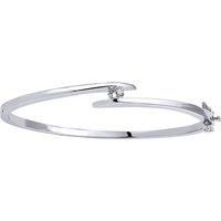 Silver Jewelco London CZ Solitaire Crossover Bangle Bracelet