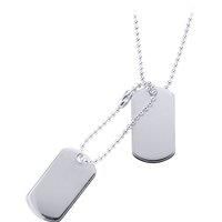 Mens Silver Military Double Dog Tag Pendant Necklace 20 inch - GVK042