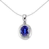 Silver Jewelco London Blue Oval CZ Halo Pendant Necklace 18 inch