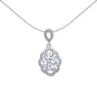 Silver Jewelco London Oval CZ Floral Halo Pendant Necklace 18 inch
