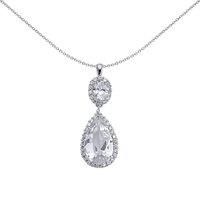 Silver Jewelco London Pear Oval CZ Tears of Joy Pendant Necklace 18 inch