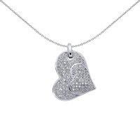 Silver Jewelco London CZ Pave Love Heart Pendant Necklace 18 inch