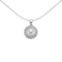 Silver Jewelco London CZ Pearl Halo Pendant Necklace 8mm 18 inch