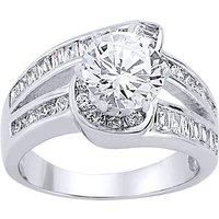 Silver Baguette CZ Crossover Twist Solitaire Engagement Ring - GVR046