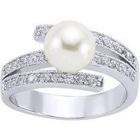 Silver CZ Pearl Crossover Full Moon Dress Ring 9mm - GVR232