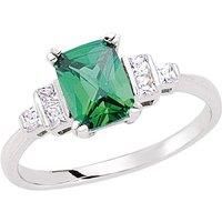 Silver Green Emerald and Princess Cut CZ Solitaire Ring - GVR476