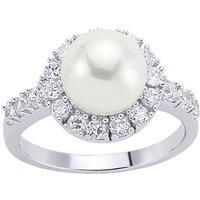 Silver CZ Pearl Halo Full Moon Dress Ring 10mm - GVR534