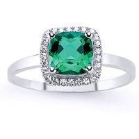 Silver Jewelco London Green Cushion CZ Halo Cluster Solitaire Engagement Ring