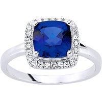 Silver Jewelco London Blue Square CZ Halo Cluster Solitaire Engagement Ring