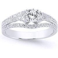 Jewelco London Women's Silver CZ Split Shoulder-Set Solitaire Engagement Ring - GVR573 in White | Size: Medium