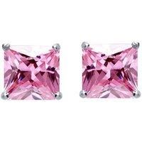 Silver Pink Princess Cut CZ 4 Claw Solitaire Stud Earrings 9mm - SQ9P