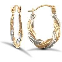 Jewelco London Ladies 9ct Yellow and White Gold Twisted Platted Creole Earrings