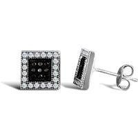 Jewelco London Ladies 9ct White Gold Black and White Round Brilliant Cubic Zirconia Square Stud Earrings