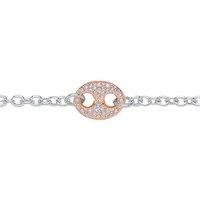 2-Colour Silver CZ Belcher Cocoa Bean Charm Bracelet - BRC146