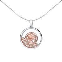 Rose Silver CZ Floating Stone Alloy Wheel Pendant Necklace 18inch - GVP339