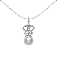 Silver Jewelco London CZ Pearl Butterfly Charm Necklace 9mm 18 inch