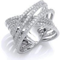 Silver Jewelco London CZ Pave Bridge Crossover Eternity Ring