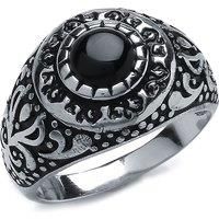 Mens Silver Jewelco London Black Onyx Carved Cabochon Signet Ring