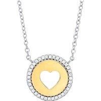 Gilded Silver Jewelco London CZ Love Heart Halo Medallion Necklace 17 + 2 inch